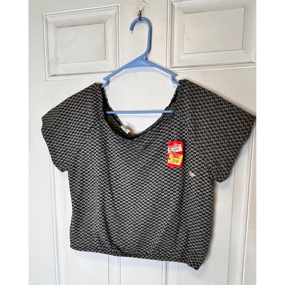 Vintage Speedo Bubble Hem Crop Top Gray Black Checkered Retro Beach Size XL NWT